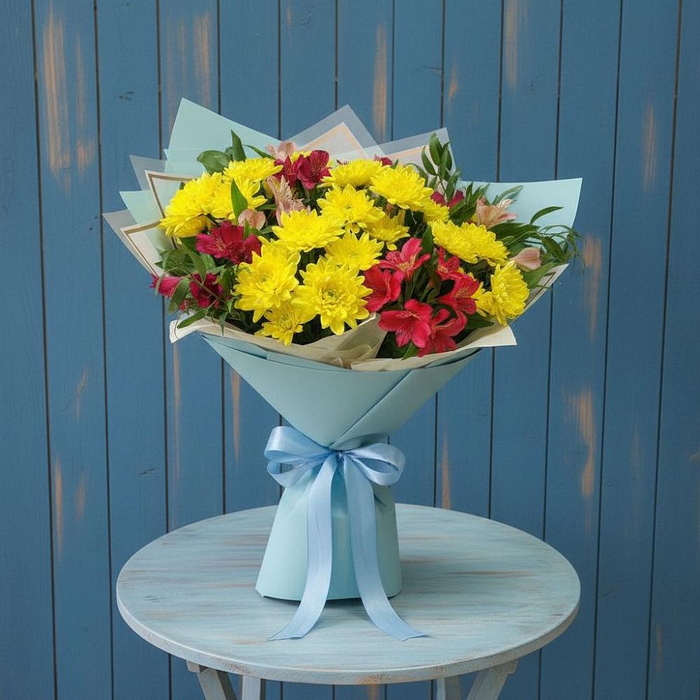 Букет цветов из: Альстромерии и Хризантемы в Марково