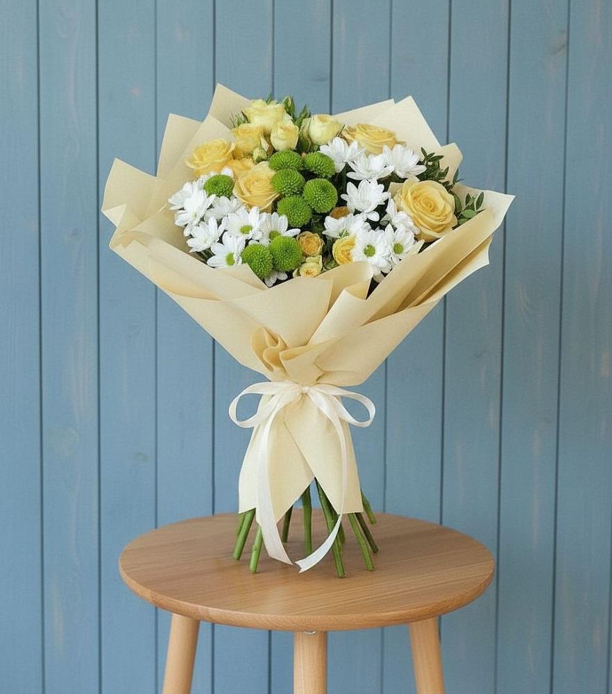 Букет цветов из: Хризантемы и Розы в Марково