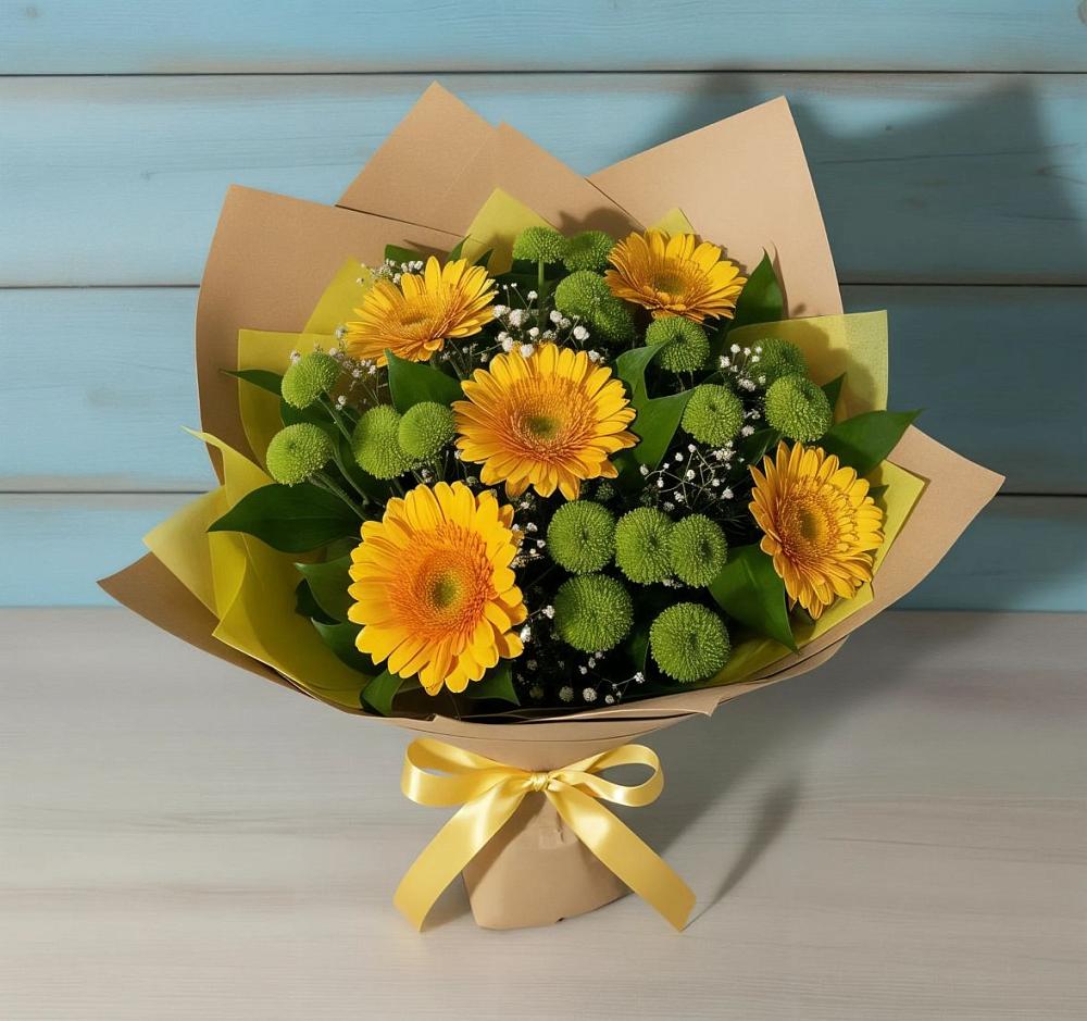 Букет цветов из: Герберы и Хризантемы в Марково