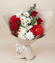 Букет цветов из:  Розы, Хризантемы, Герберы и Лилии в Марково