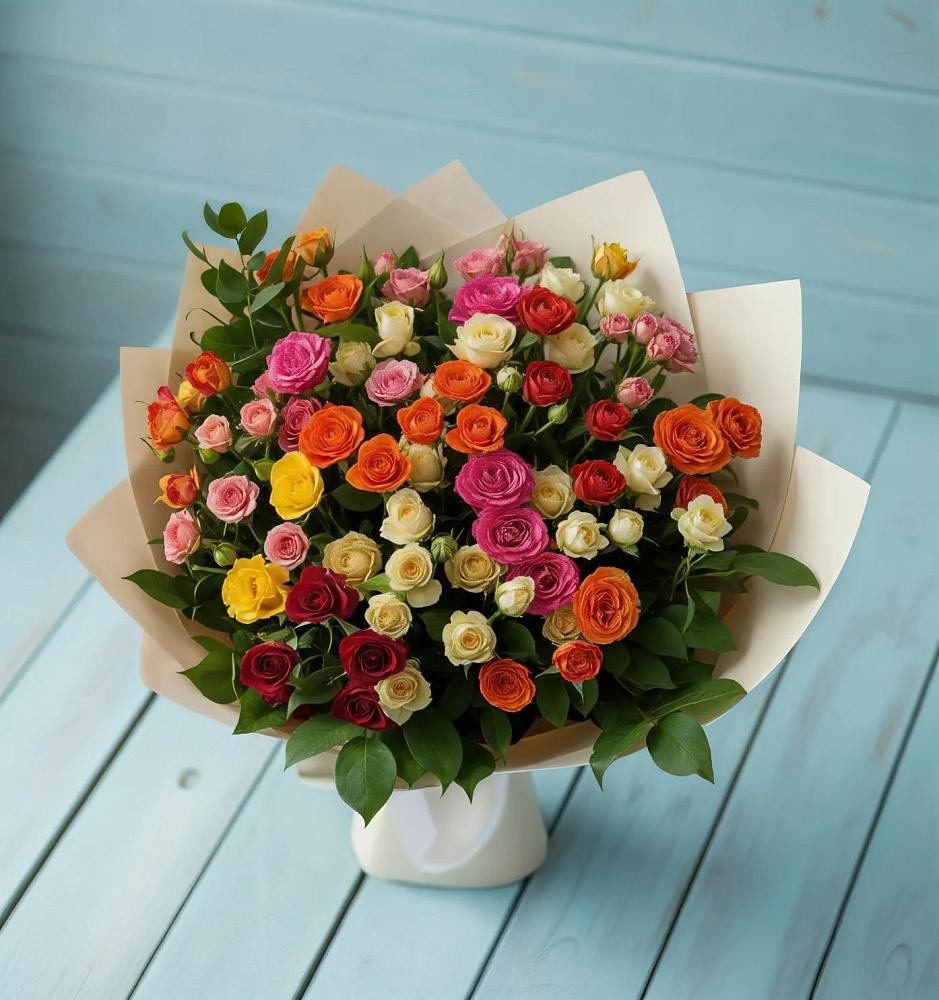 Букет Микс из разноцветных кустовых роз в Марково
