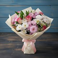 Букет цветов из:  Хризантемы, Альстромерии и Розы в Марково