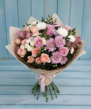 Букет цветов из:  Хризантемы, Розы и Альстромерии в Марково