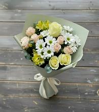 Букет цветов из:  Альстромерии, Розы и Хризантемы в Марково
