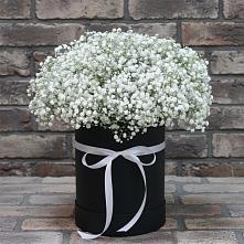Цветочная композиция из Гипсофила в шляпной коробке в Марково