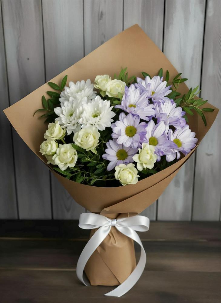 Букет цветов из: Хризантемы и Розы в Марково