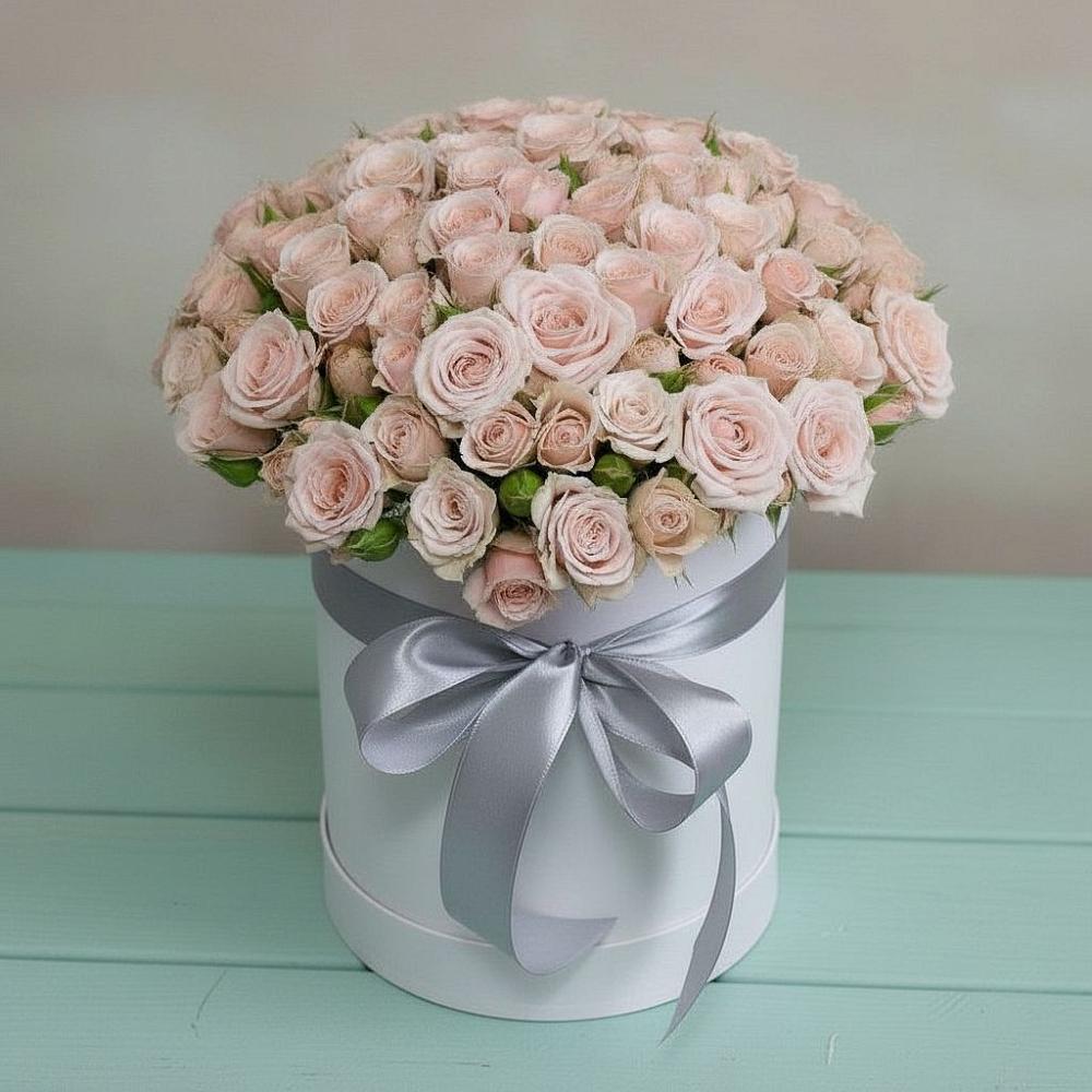 Цветочная композиция из Розы в шляпной коробке в Марково